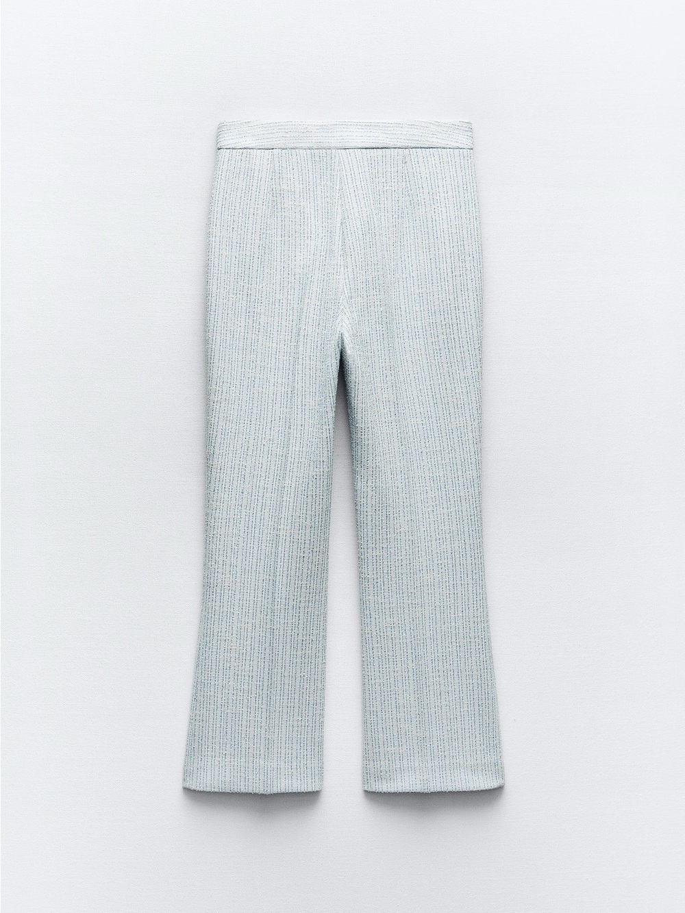 Zara Pale Blue Tweed Boot-Cut Pants - Picture 2 of 8